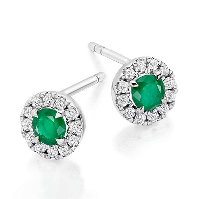 White Gold Emerald & Diamond Stud Earrings