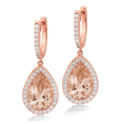Pear Cut Morganite & Diamond Drop Earrings