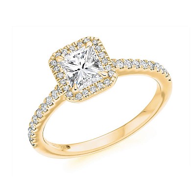 Radiant Cut Diamond Solitaire with Diamond Halo & Shoulders
