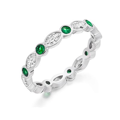 Round Brilliant Emeralds & Marquise Diamond Full Eternity Ring
