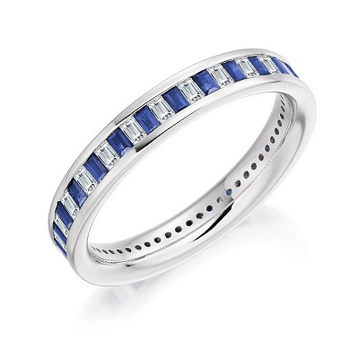 Baguette Cut Sapphire & Diamond Full Eternity Ring